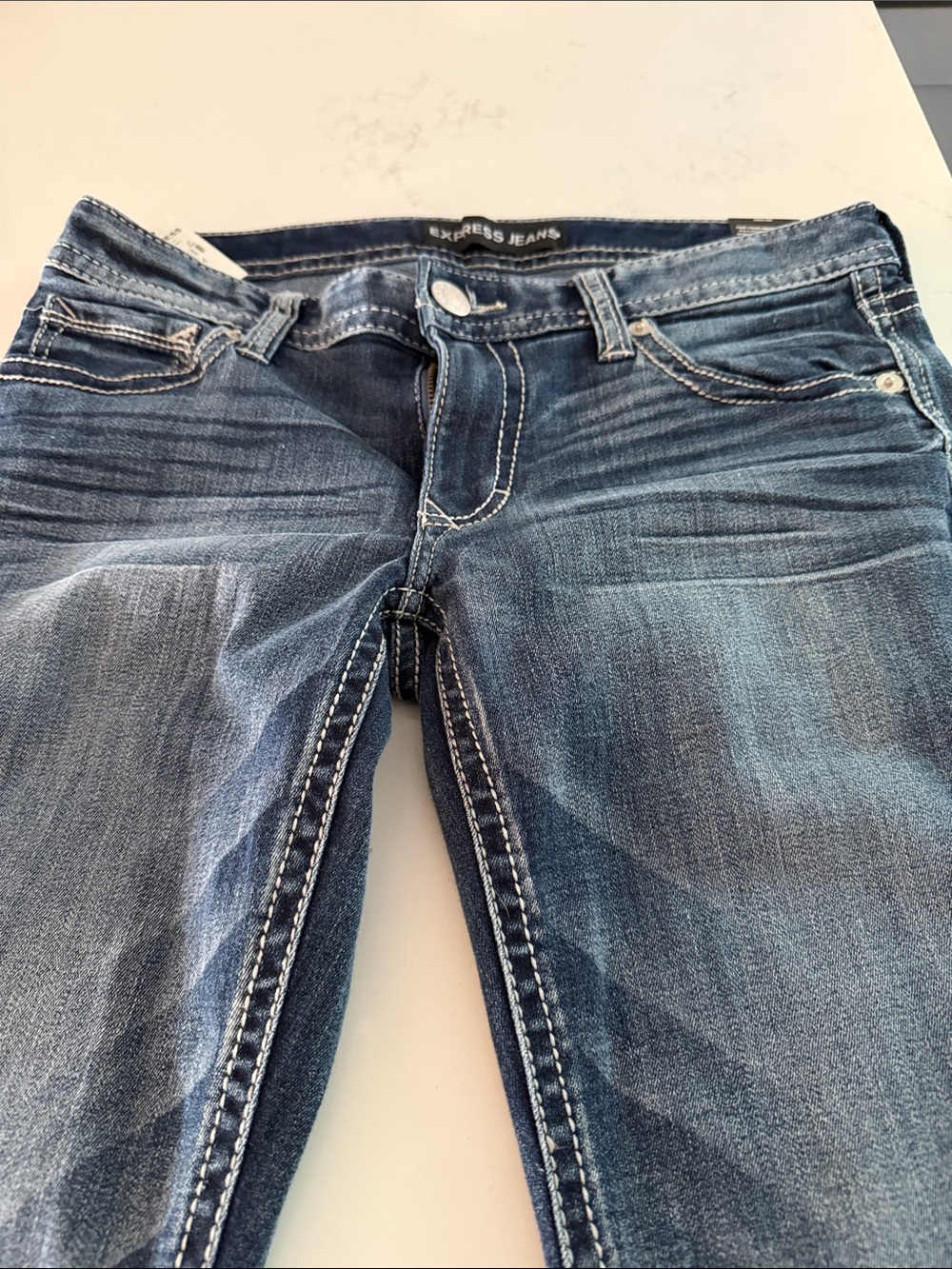 Express Women's Skinny Jeans in Blue Fade